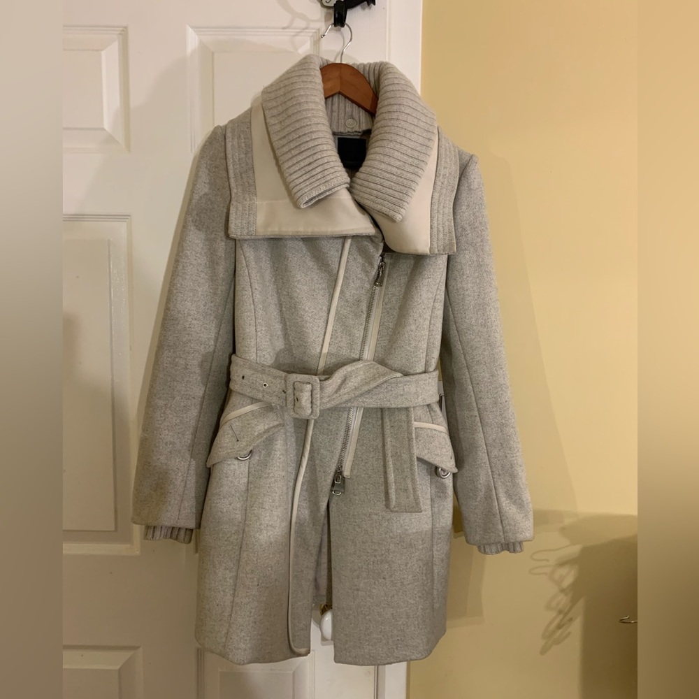 Pinko Grey Wool Asymmetrical Belted Coat Jacket